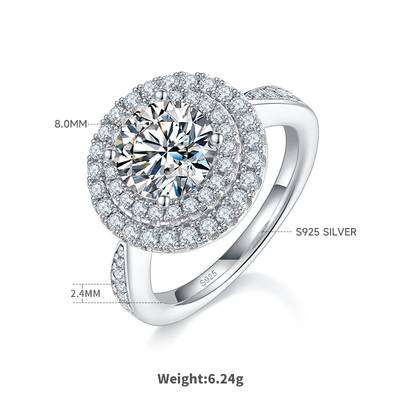 Deluxe Set Round Moissanite Women's Proposal Ring 2.0 Carat D-Class in S925 Silver
